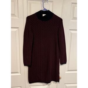 Armedangels maroon and black chevron long sleeve dress